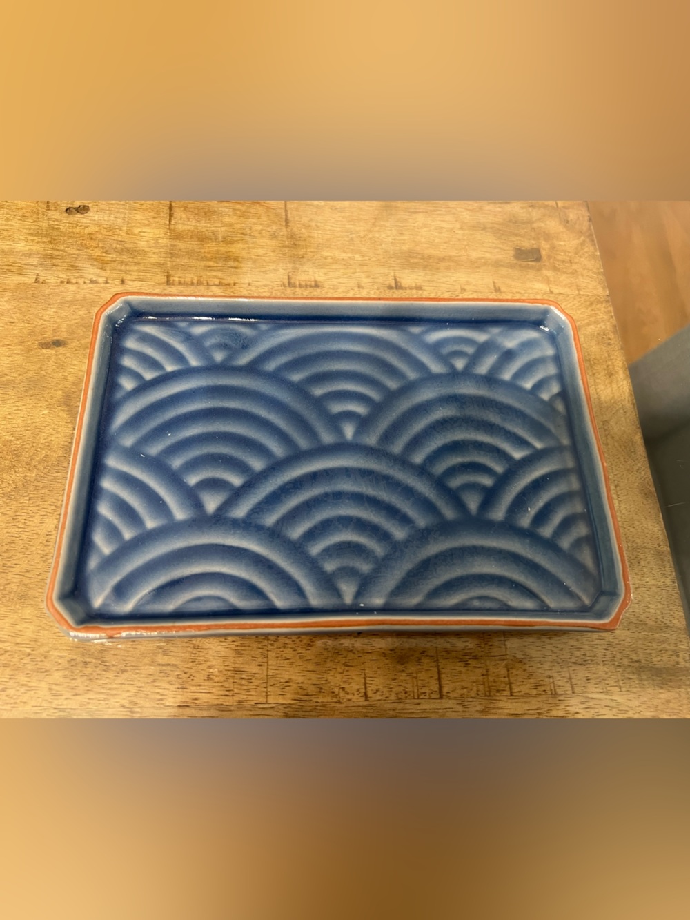 Siam Celadon ceramic dish featuring a traditional Seigaiha (blue wave)